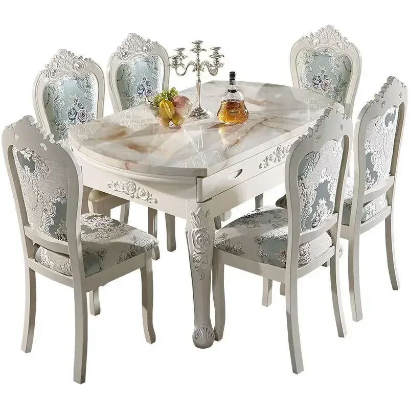 retractable and stretchable pastoral combination set, deformed dining room table and chairs, family rectangular dining table