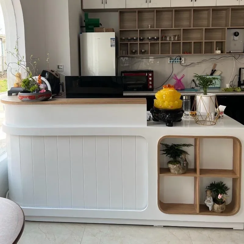 L Shaped Reception Desk for Salon Bakery Bar Restaurant Luxury Front Counter Small Cashier Station Light Color
