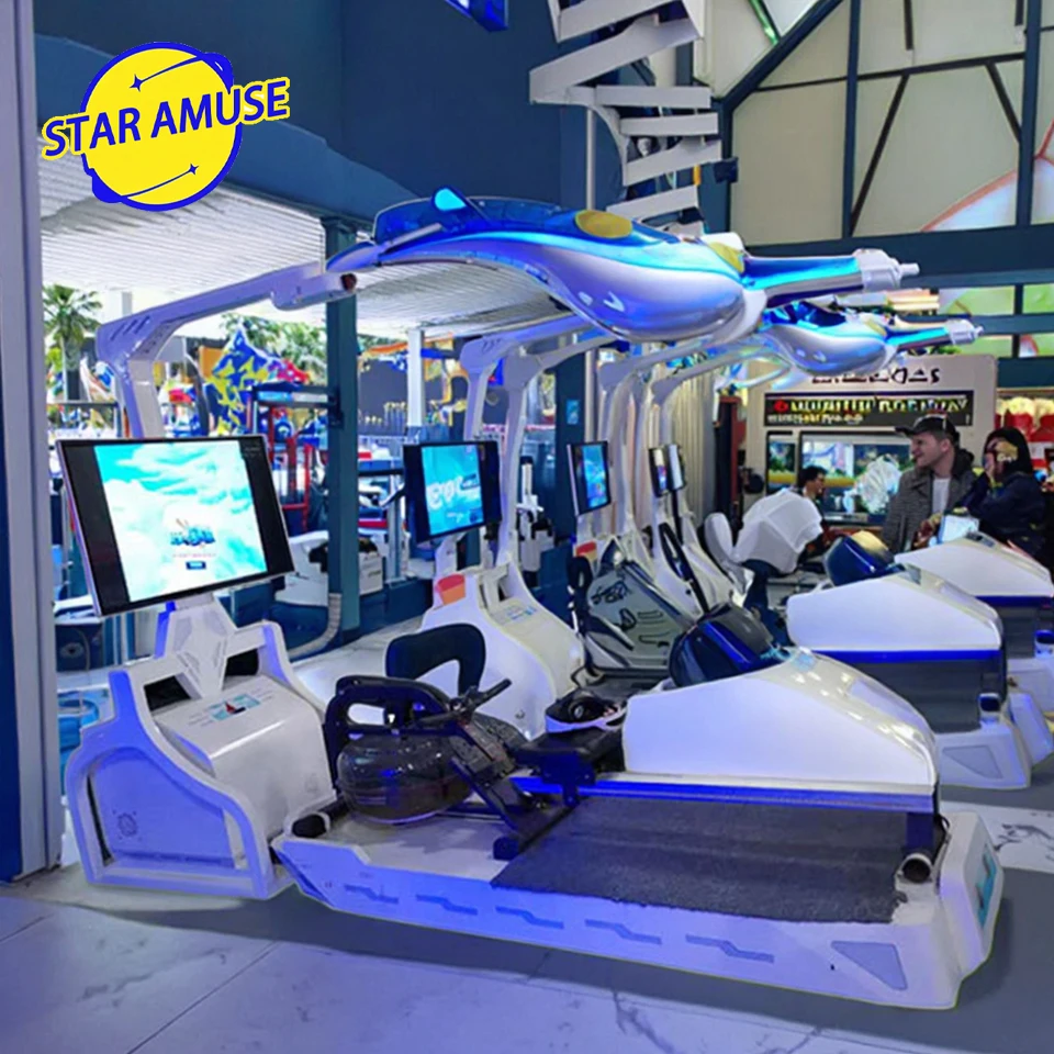 Indoor Virtual Reality Simulator Games Equipment-VR Boating Machine Fiberglass Interactive Sports Rowing Track for Airport