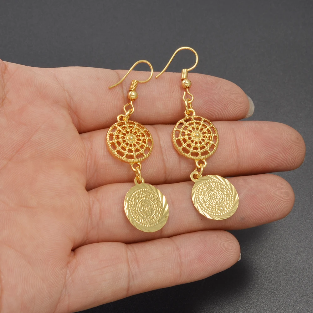 Anniyo Arab Coins Earrings for Women Girls Gold Color Middle East Jewelry African Party #078606
