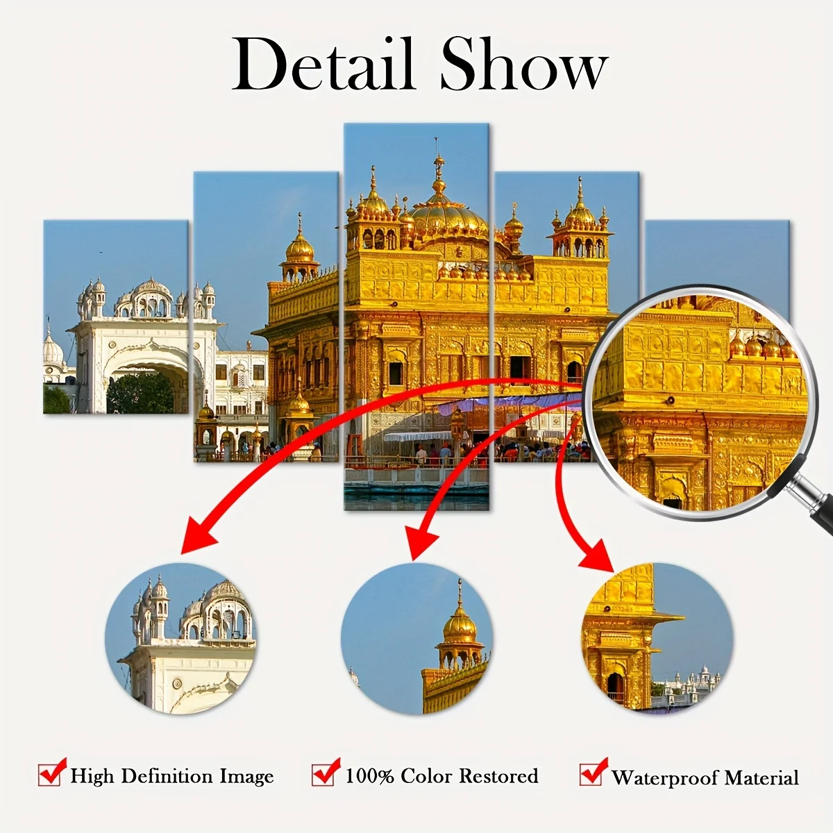 5 قطع مؤطرة الهند الشهيرة بناء Amritsar الذهبي معبد عرض قماش المشارك ، الفن للديكور المنزل ، نمط جدار ديكور فني #3