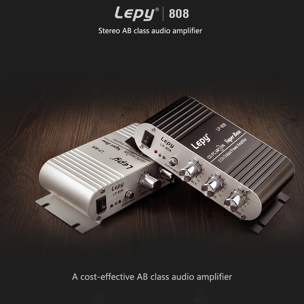 Lepy-LP-808 Hi-Fi Digital Car Amplifier, Canal 2.0 Subwoofer, Agudos, Baixo, Equilíbrio, Controle de Volume BASS, Audio Player, AMP