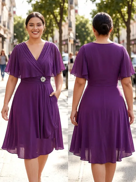 Plus Size Ruched Panel Dress Flowers Print Chiffon Ruffles Split Hem Layered Casual Elegant Women's Maxi Dresses Vestido
