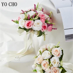 YO CHO  Artificial Silk Roses Bouquet  White Wedding Flowers  Bridal Bouquet  Marriage  Bridesmaids Bouquet