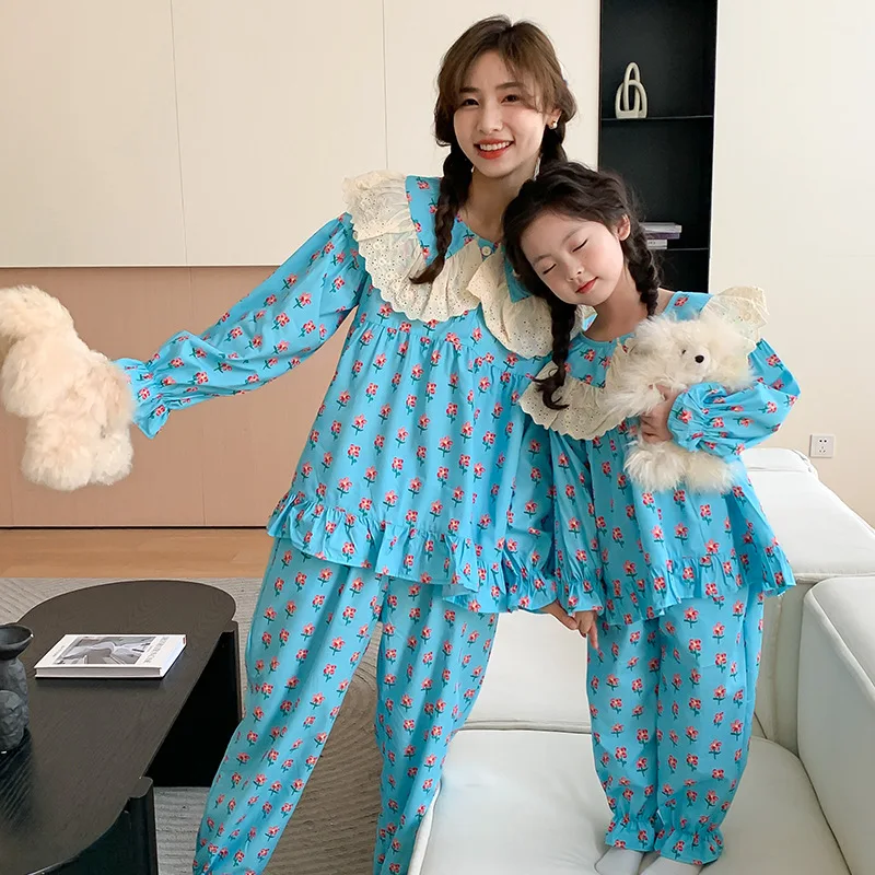 Mother Daughter Matching Cotton Pyjama Ladies Pajamas Set For Girls Pink Home Clothes Mommy And Me Sleepwear Clothes Tops Pants