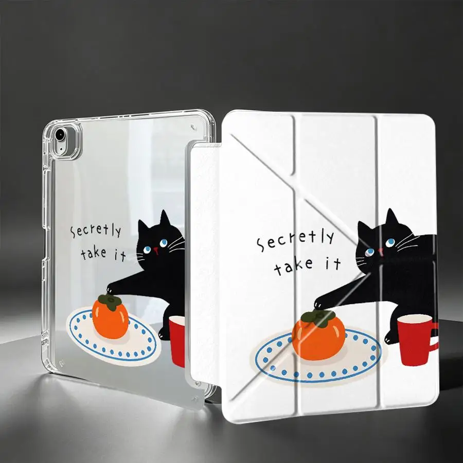 Cartoon Black Kitty With Pen Slot Cover Tablet Case For Samsung Galaxy Tab A8 A9 Plus S7 FE S8 A11 S10 Lite S9 Plus