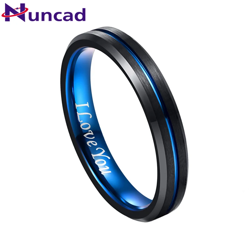 

NUNCAD Мужское кольцо из карбида вольфрама, синее + черное кольцо из вольфрамовой стали, обручальное кольцо со скошенными краями, размер 4 мм, 7-17, удобная посадка