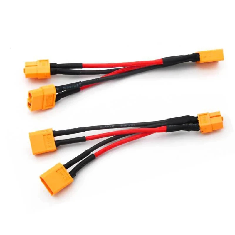 XT60 Parallel Battery Connector Cable Dual Extension 1 Female 2 Males Y Shape Splitter Silicone Wire Battery Accessories