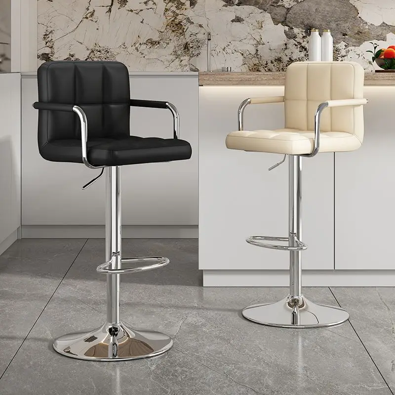 Modern Black PU Leather Bar Stools Adjustable Hydraulic Kitchen Counter Barstool Chair for Home Use