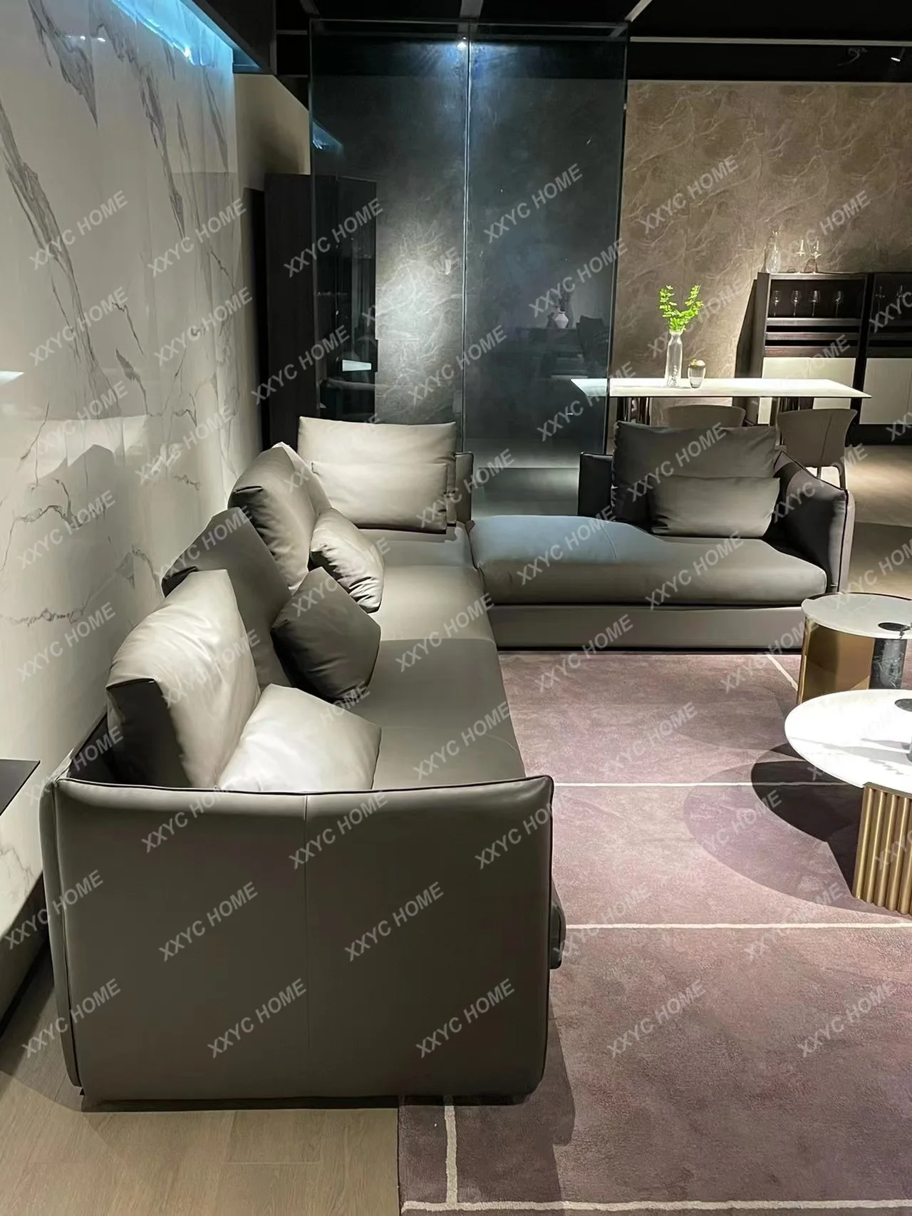 

X40 Minimalist Leather Sofa Black Modern Simple Living Room Size Apartment Villa Large Flat Furniture