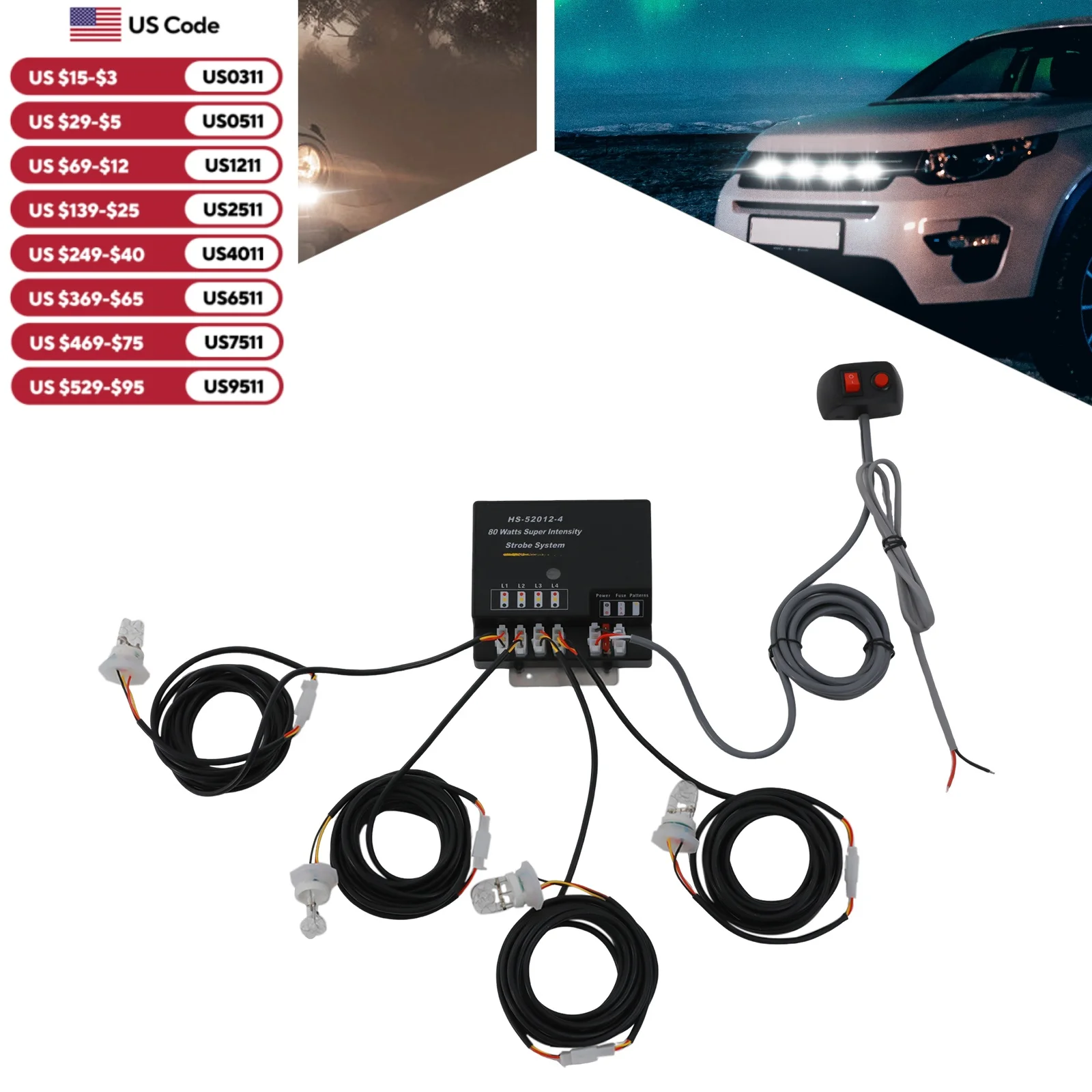 

12V HID Strobe Light 80W 4 HID Bulbs Strobe Lights Emergency IP67 Waterproof 7 Flash Patterns Strobe Light System Warning Lights