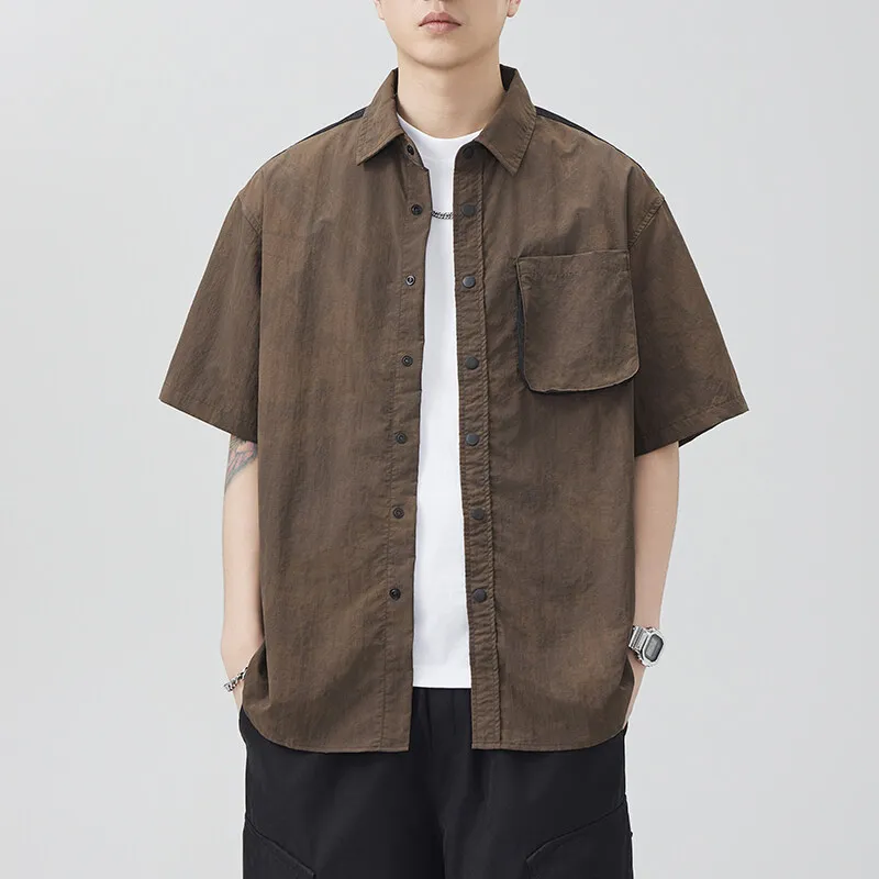 

Mountain Outdoor Splice Mesh Short Sleeve Shirt Men's Streetwear Fashion Loose Casual Plus Size Cargo Shirts Blouses