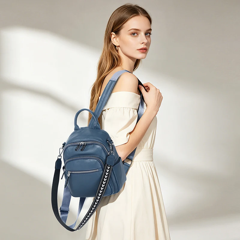 Women Soft First Layer Cowhide Convertible Backpack Casual Work Travel Bag