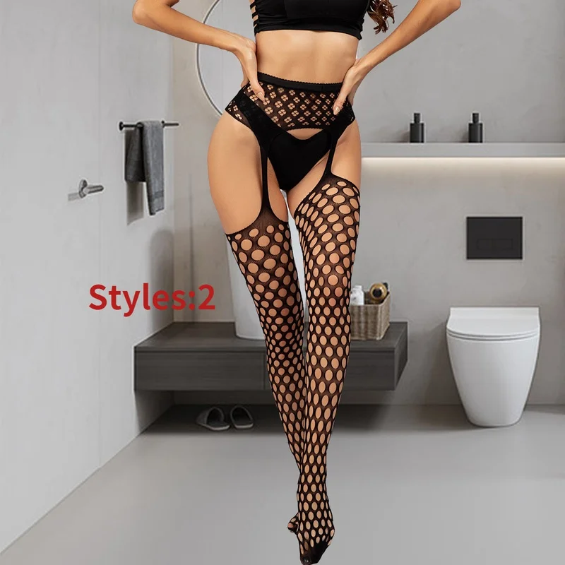 Stockings with Garter Belt for Women Fishnet Pantyhose Thigh High Socks Lingerie