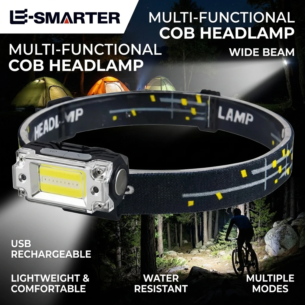 Mini Dual COB Headlamp Sensor Hat Clip Headlight 5 Lighting Modes Outdoor Camping Hunting Flashlight Induction Head Lamps