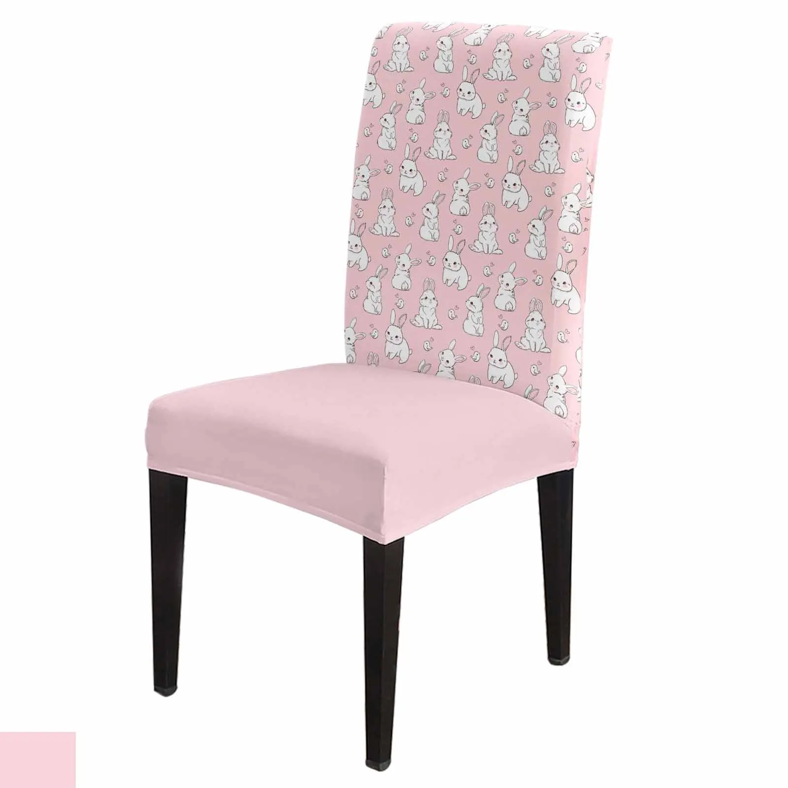 Pink Bunny Texture Chair Cover Set Kitchen Stretch Spandex Seat Slipcover Home Decor Dining Room Seat Cover