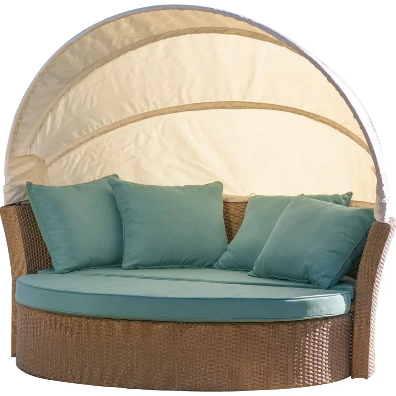 Outdoor rattan woven courtyard, leisure, sun shading, nap time, lying bed, sofa, terrace, sun shading, rotating round bed