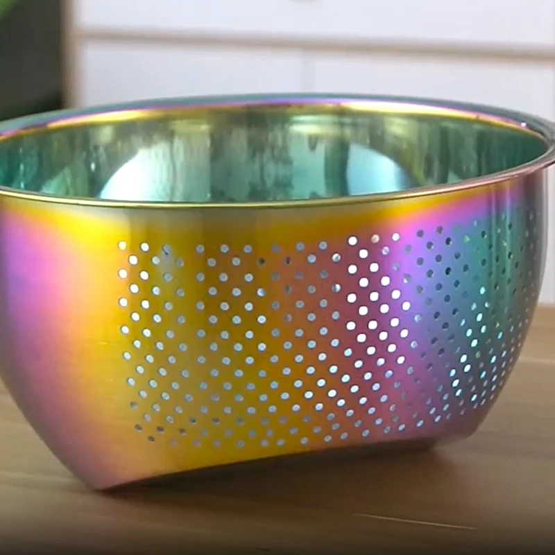 Rice Washing Bowl Stainless Steel Versatile 3-In-1 Colander And Kitchen Strainer With Side Drainers For Rice Vegetables