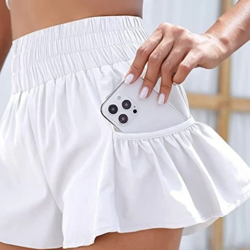 Solid Color Yoga Shorts with Pockets for Women Fashion Loose Sports Casual Shorts Summer Elastic Waist Fitness Running Pants
