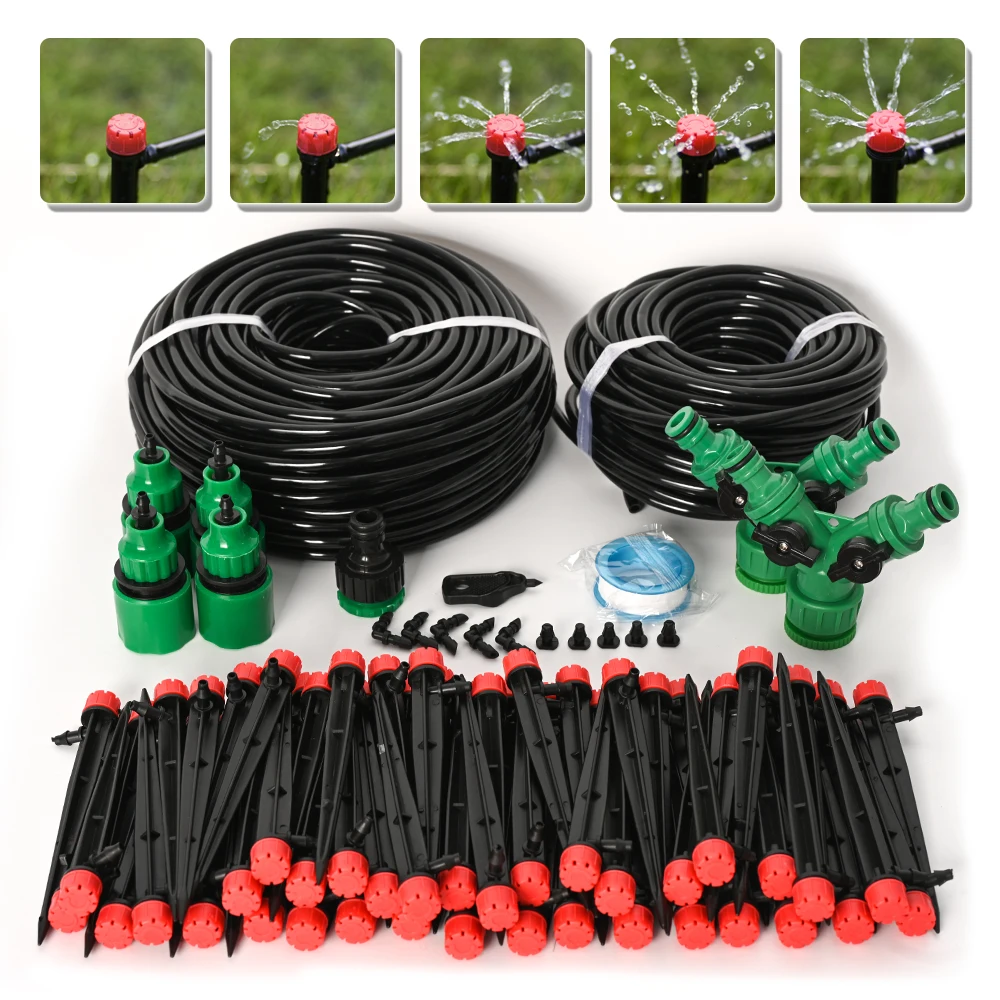 Sistema de riego por goteo de manguera de 5M-60M, juego de riego de plantas, goteros ajustables de 360 grados para sistema de riego de jardín