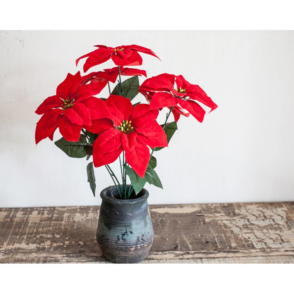 

1pc Simulation Poinsettia Artificial Floral Decorations Xmas Tree Home Office Hotel Wedding Party Event Bright Realistic Touch