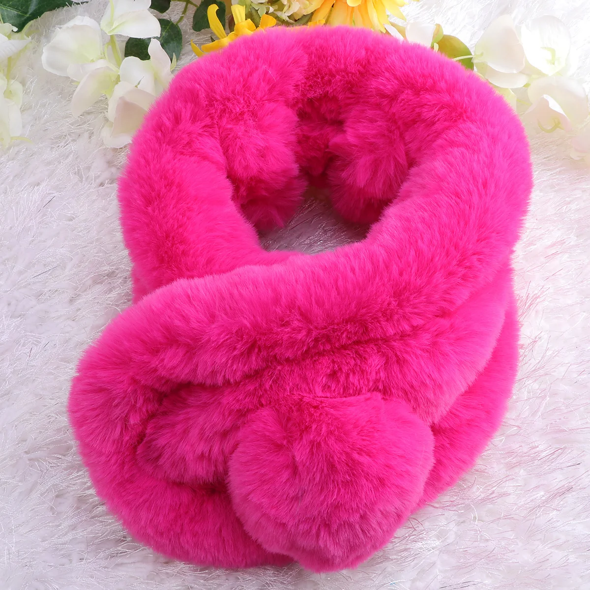 

Rose Red Faux Rabbit Hair Scarf Winter Warm Soft Lightweight Shawl for Women Stylish Travel Wrap Fashionable Scarf