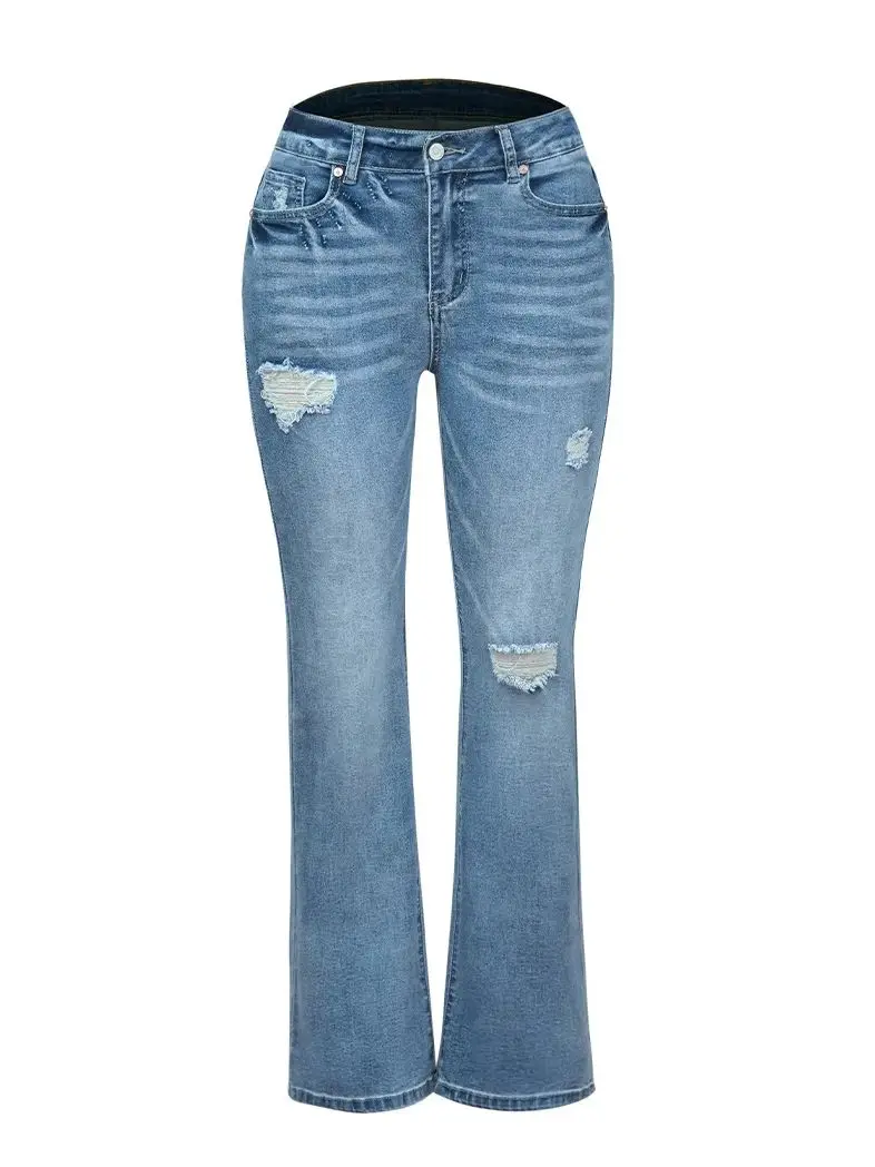 Jeans jeans feminino de perna larga rasgada, calça feminina stretch, calça casual que combina com tudo, moda lavável, primavera e verão, novidade