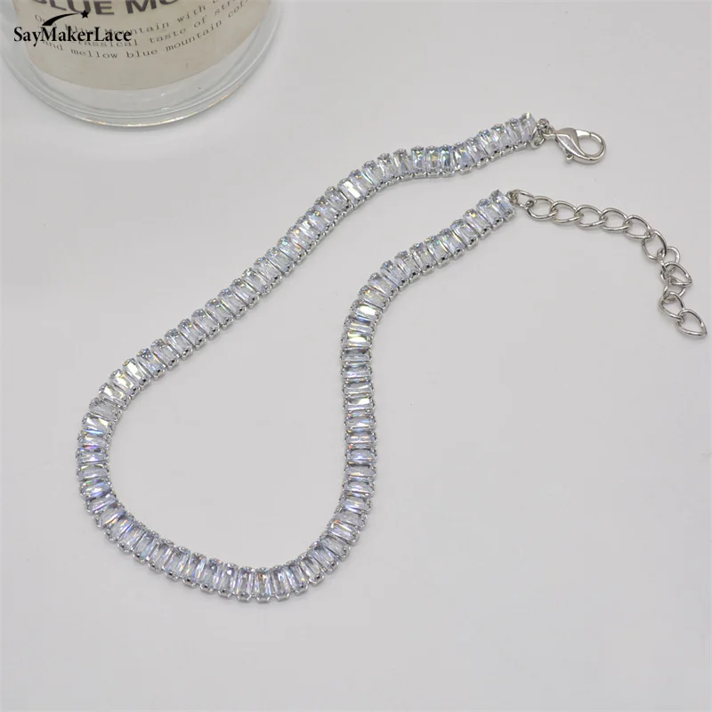 Gargantilla de circonita cuadrada brillante para mujer, collar de cristal exquisito, Collar corto, regalo de joyería de boda, 1 piezas