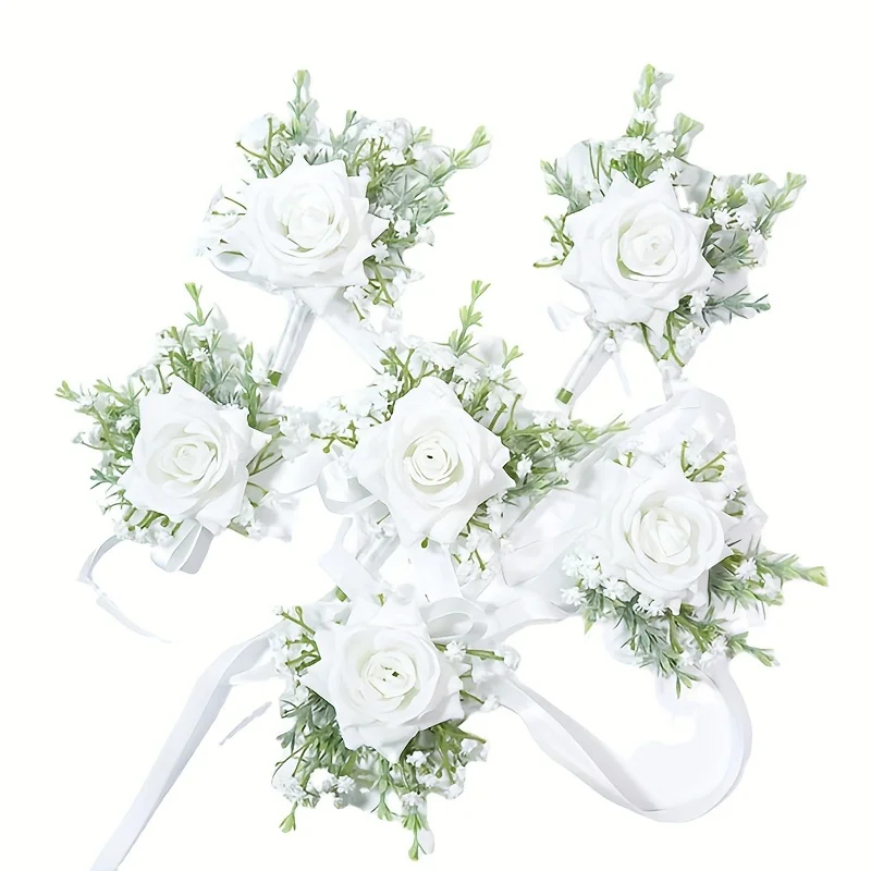 1pcs Wedding Flower Art Business Celebration Opening Guests Breast Flower Hand Flower White Sky Star Rose