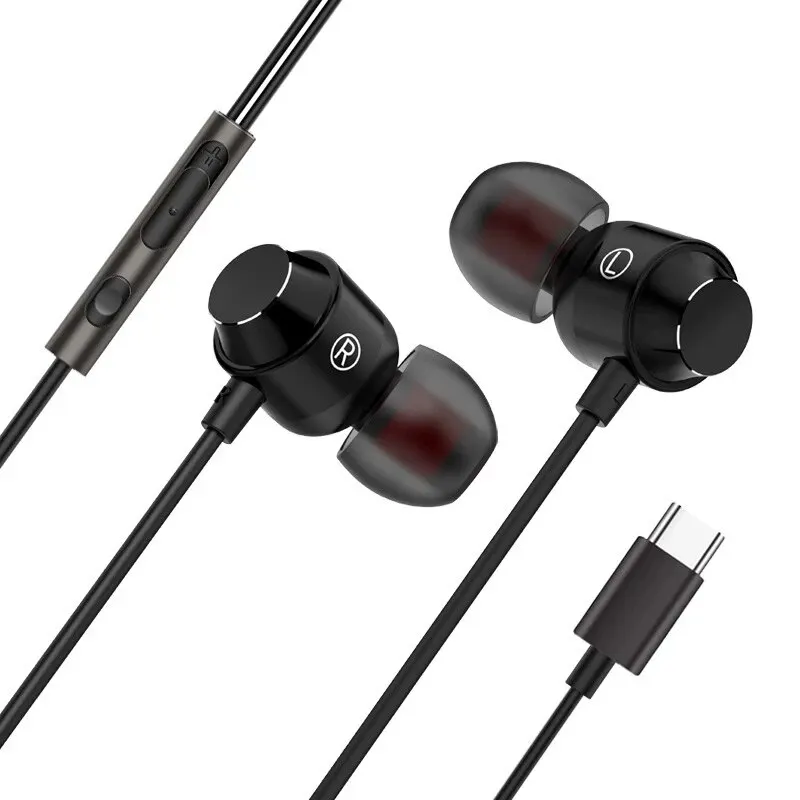 Typ-C-Kopfhörer mit Kabel, In-Ear-Kopfhörer mit Geräuschunterdrückung, drahtgesteuerter Kopfhörer