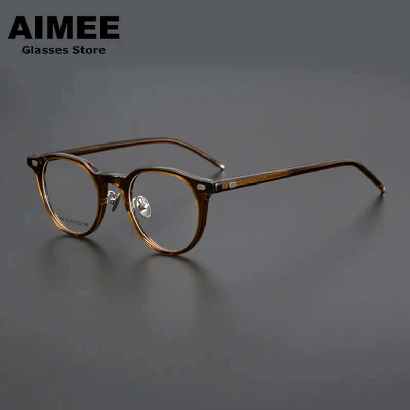 Japanese Brand Acetate Glasses Frame Men Vintage Round Prescription Eyeglasses Women Optical Myopia Eyewear Blue Light Gafas New