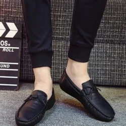 Flat Non Slip And Waterproof Male Casual Shoe Round Toe Men's Leather Shoes New In Cheap Clearance Korean Style Slip-on Sale Pu