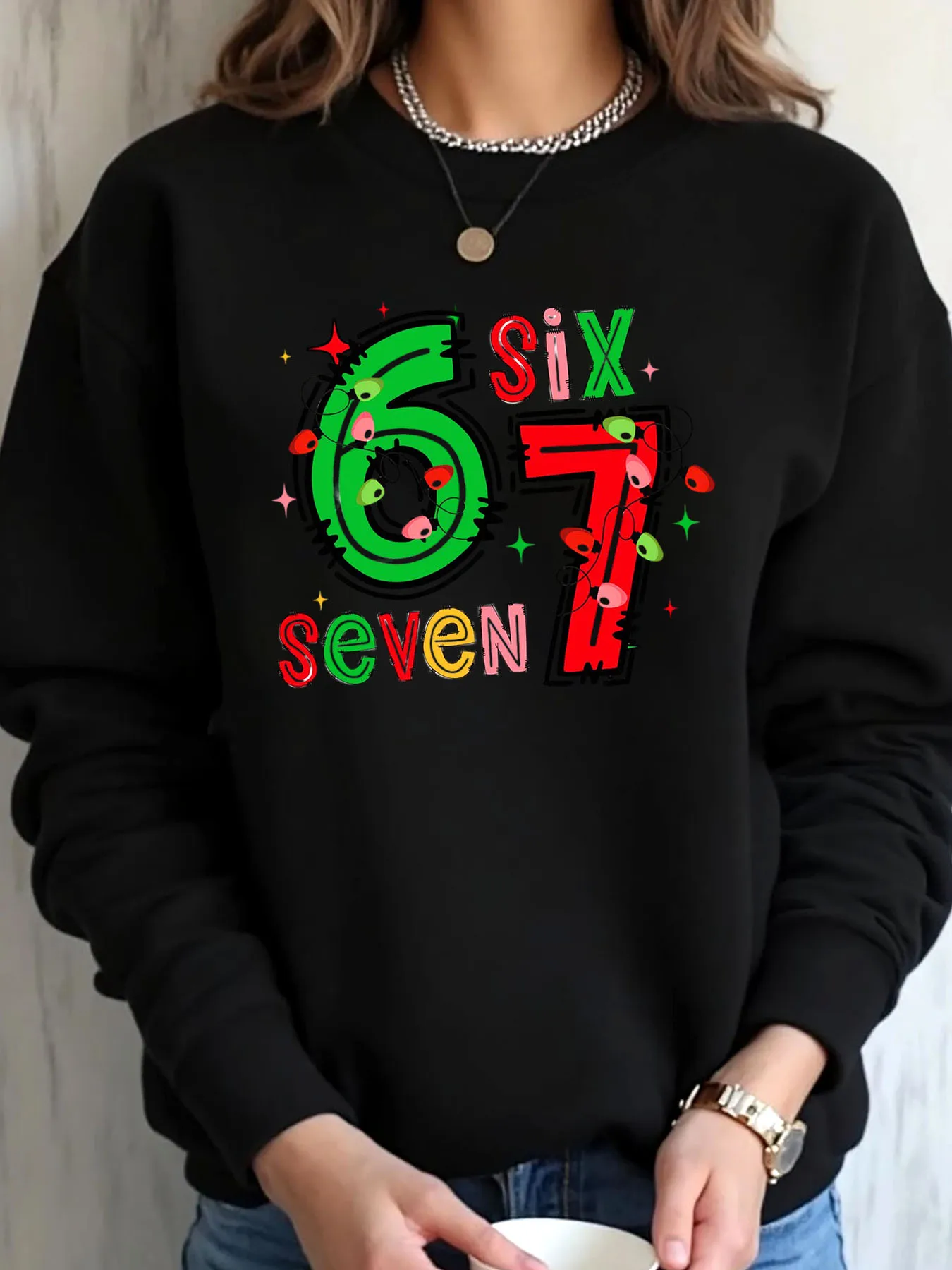 

Женская толстовка больших размеров, рождественская 6, уличная одежда с принтом семи цифр