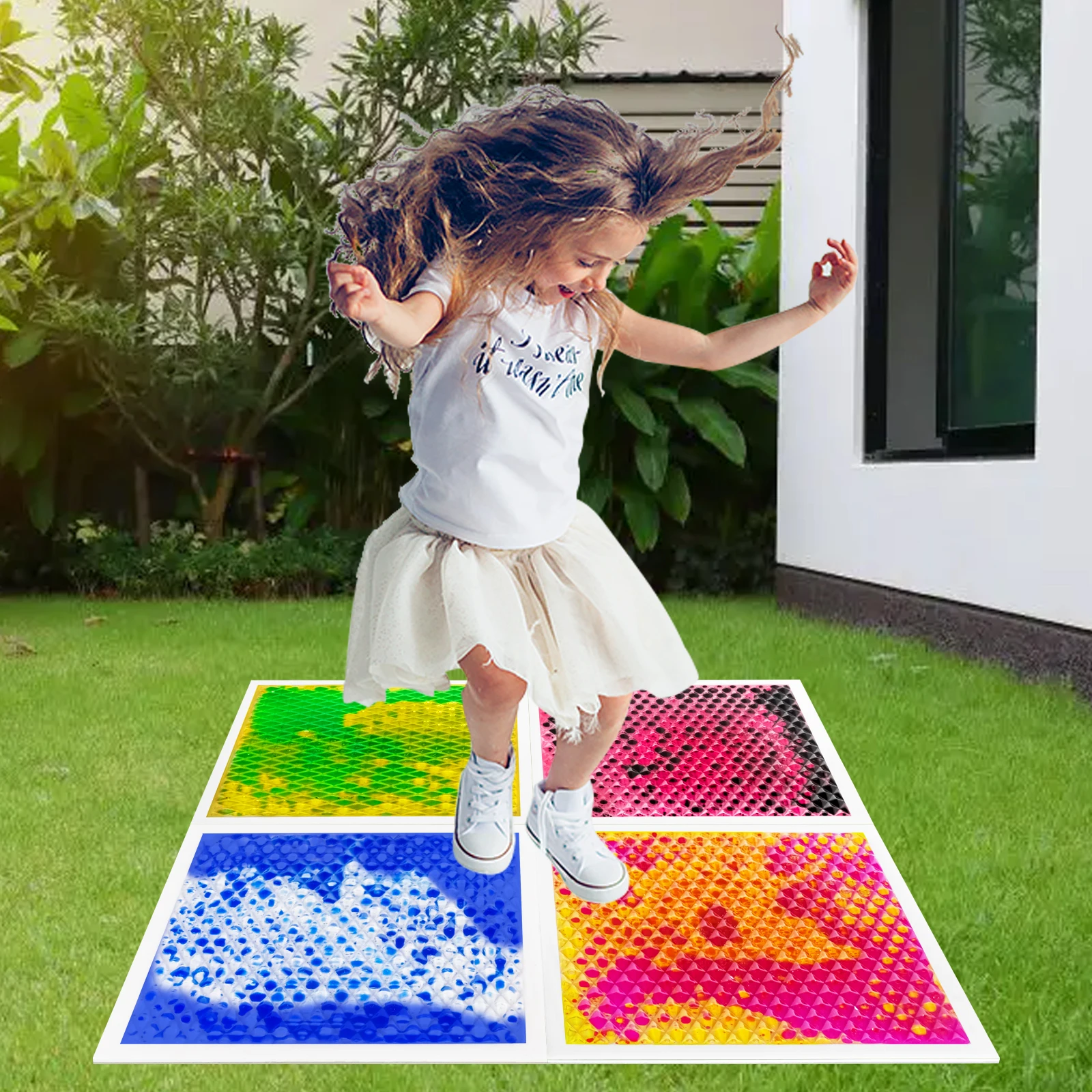 4-delige sensorische kleurenmatenset voor kinderen Kleurrijke vloervierkanten voor zintuiglijke ervaring Leuke kamerdecoratie