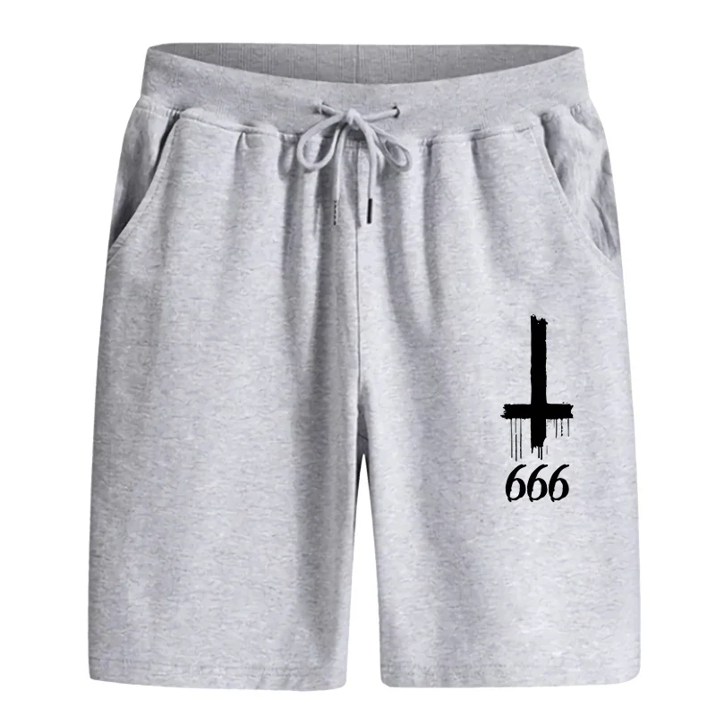 2026 New Arrival Men's Casual Walking Shorts Summer Hot Sale Male Sports Keen Length Pants Satan Cross Printed Bermuda Shorts