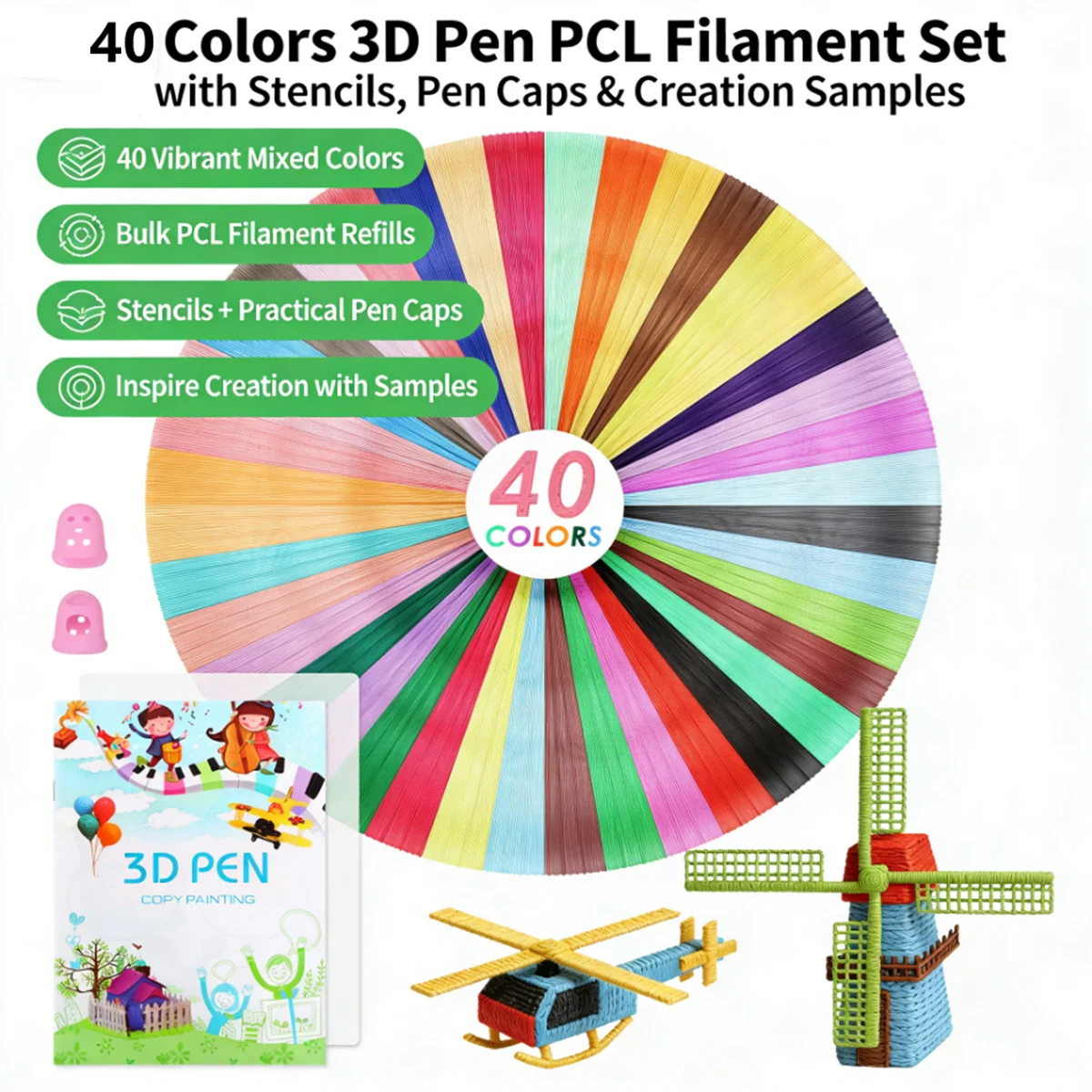 

40 Colors 3D Pen Filament 1.75mm PLA Each Color 16.4 Feet (5m) Total 656 Feet (200m) 3D Pen Filament Refills Random Color