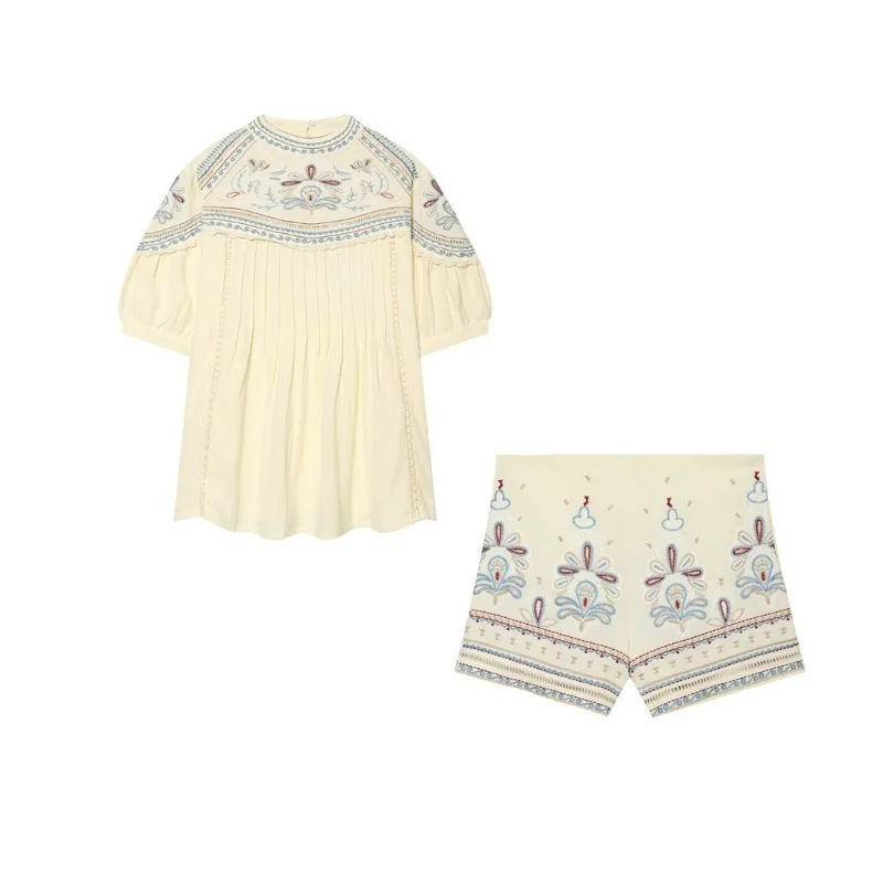 

ZHIO summer 2026 new European and American styles are fashionable, simple and embroidered blended tops and shorts