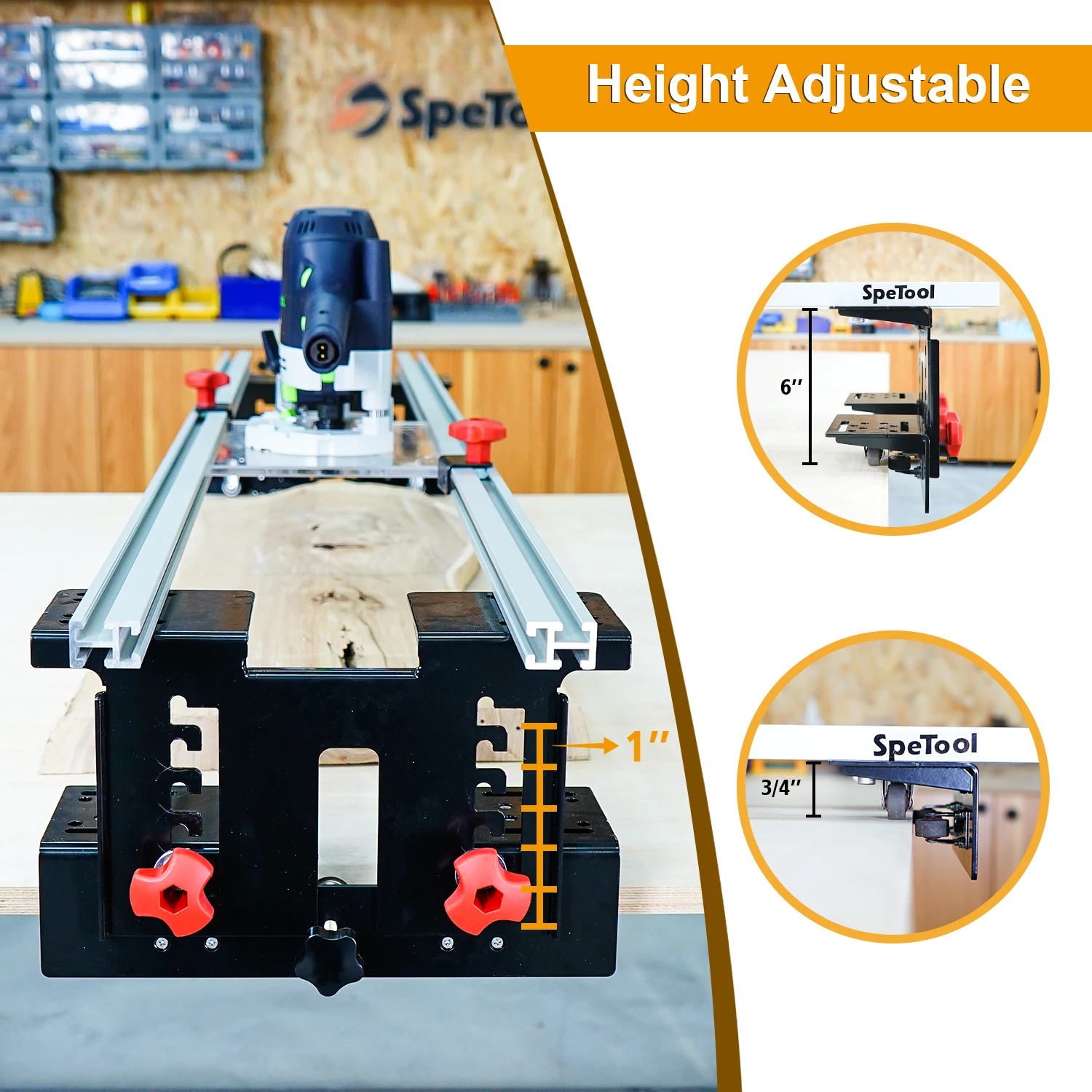 SpeTool Router Sled do spłaszczania płytek 47,2 "3-osiowa regulowana przyrząd do spłaszczania płytek do obróbki drewna struganie płyta młyn spłaszczający