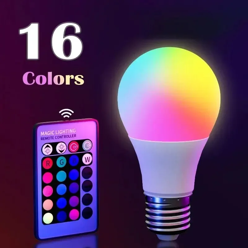 16 colors RGB bulb led multicolor bulb E27 dimmable 24 key IR remote control smart lamp atmosphere light 220V household lighting