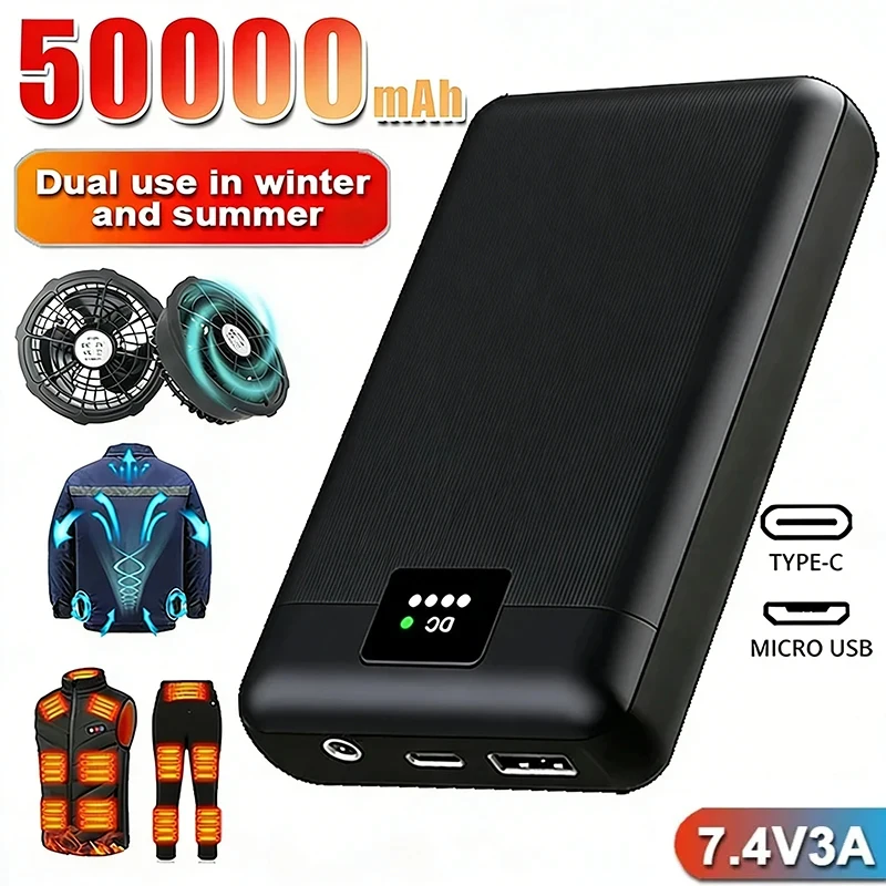 50000 mAh Powerbank zum Heizen, Weste, Jacke, Handschuhe, beheizte Hilfsbatterie, DC 7,4 V, tragbare PowerBank, elektrische Heizgeräte