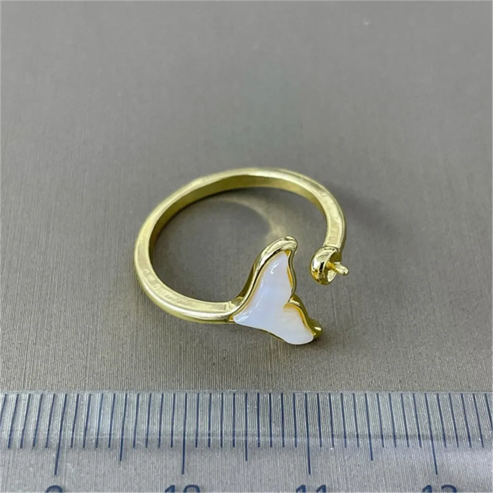 Anillo de apertura de cola de pez de concha de moda clásica, accesorios de perlas de bricolaje, bolsa de oro, cobre grueso, chapado en oro, trabajo en curso, 18K