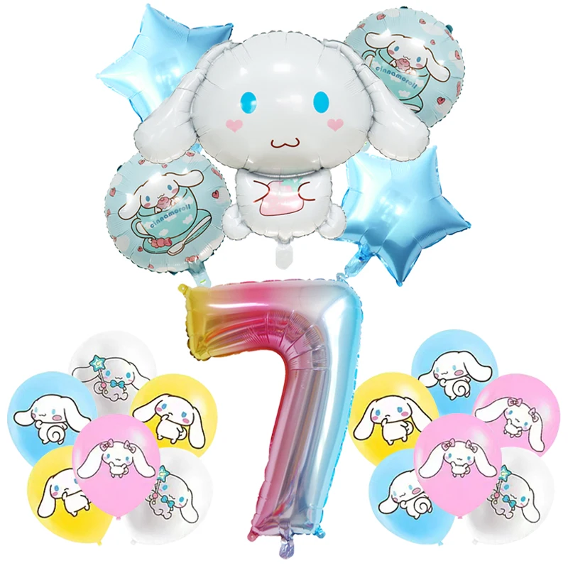 Cinnamoroll Birthday Party Decoration Sanrio Dog Aluminum Foil Balloon Kid Event Supplies Disposable Tableware Banner Backdrop