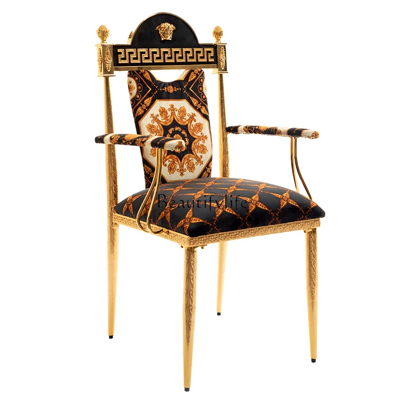 

European dining chair metal carved retro flannel leisure chair marble table comfortable sedentary table and chairs