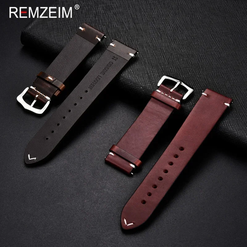 Vintage Oil Wax Leather Watch Strap 18mm 20mm 22mm 24mm Universal Leather Watchband Accessories Pin Buckle