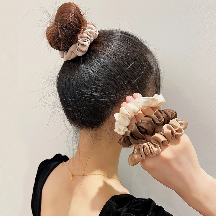 3Pc/set Medium Silk Satin Women Solid Hair Rope Elegant Simple Ponytail Holder Rubber Band Elastic Hairband Hair Accessories