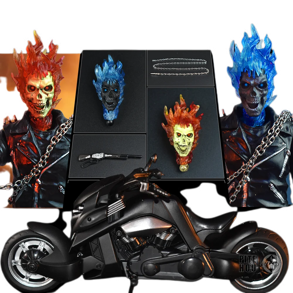 

23Cm Pvc Marvel Movies Periphery Figure Ghost Rider Nicolas Cage Motorcycle Double Headed Carving Movable Joint Model Toys