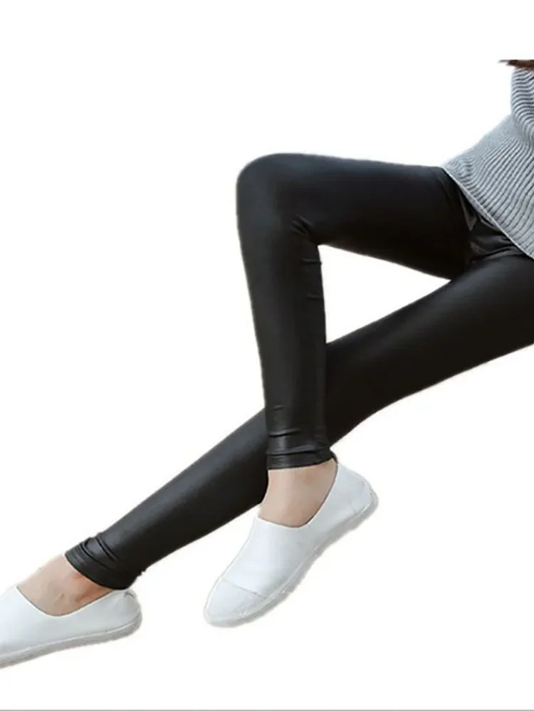 Damen Winter Warm Dicke Samt Kunstleder Leggings Gothic Legging Hosen Punk Rock Dünne Dünne Bleistift Hosen Für Frauen