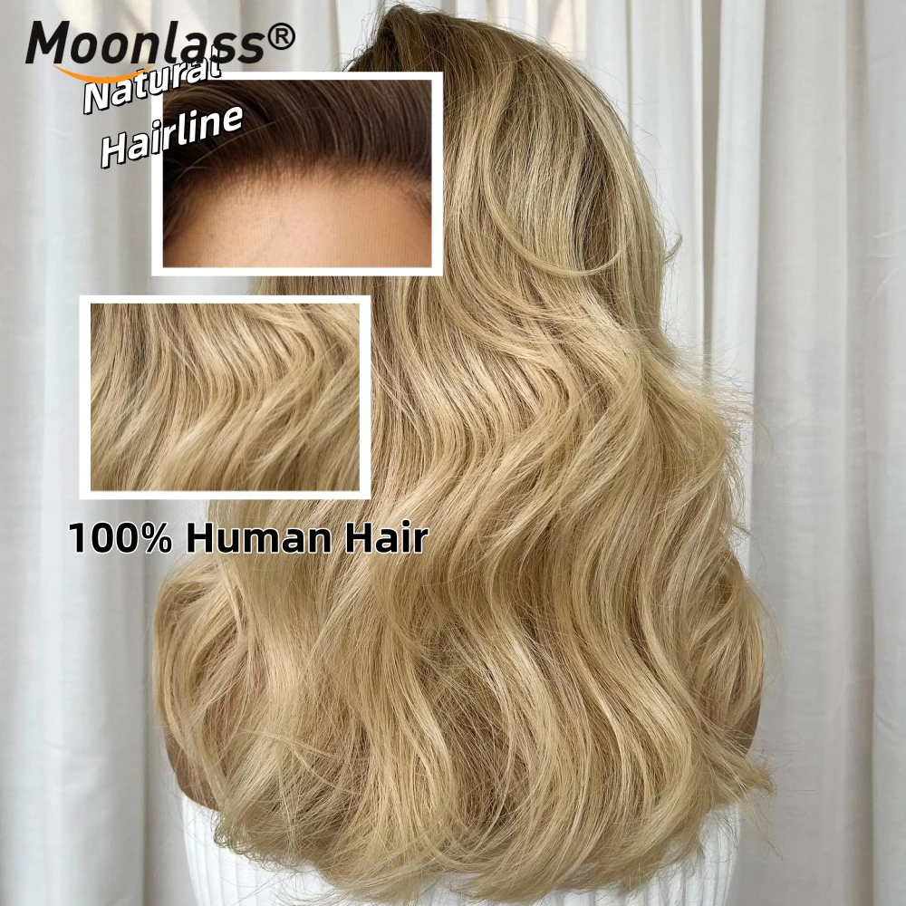 Moonlass شاطئ الذهب الجسم موجة 13x 4/13x6 الدانتيل الجبهة 100% باروكة من شعر طبيعي الانفجارات 190%/210% الطبيعية ناير قبل قطع للمرأة الباروكات