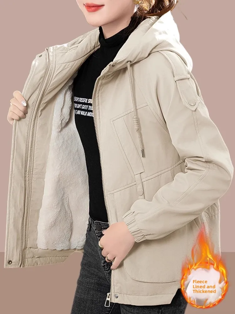 

Winter New Women's Cotton Jaet Thiened Cotton Parka Coat Small Size Fce Lined Outerwear Casual Comfortable Zipper Closure