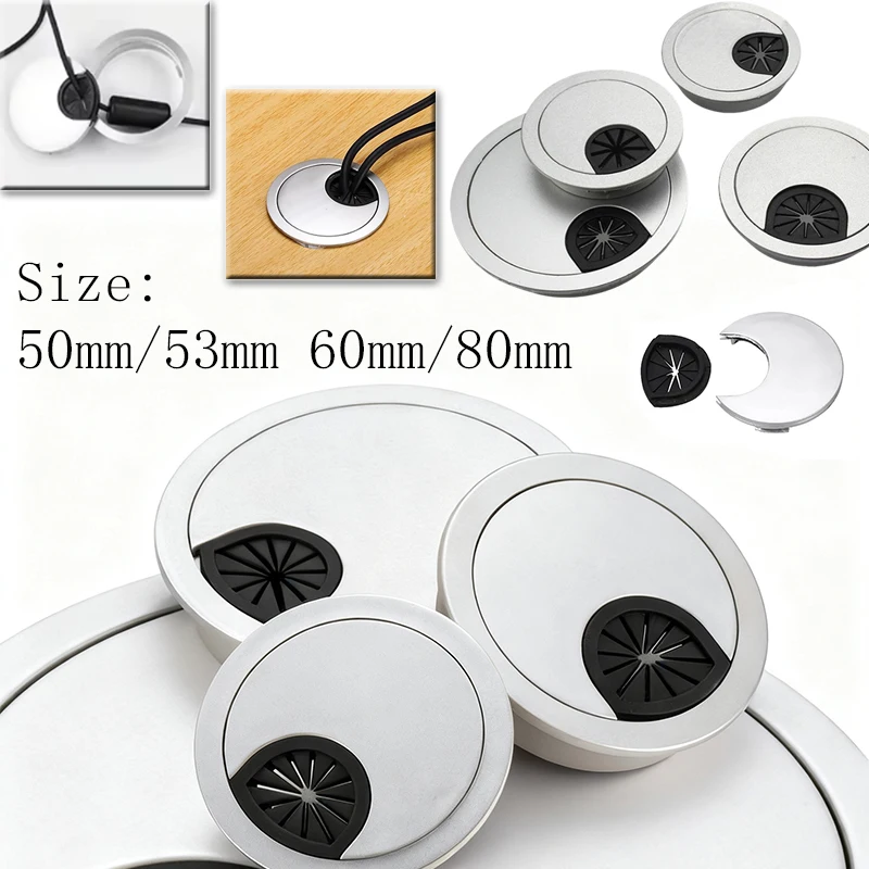 1-10pcs Zinc Alloy Wire Hole Cover Outlet Port 50mm/53mm/60mm/80mm Table Computer PC Desk Round Cable Grommet Line Holder